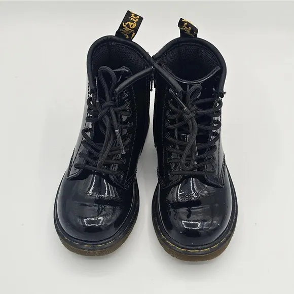Dr. Martens Brooklee Black Patent Leather Lace Up Combat Boots - Toddler Sz 9