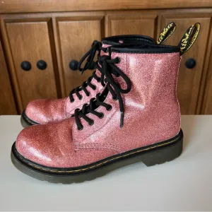 Dr. Martens Girls Delaney 1460 Pink Glitter Lace‎ Up Combat Boots Size 3 Youth