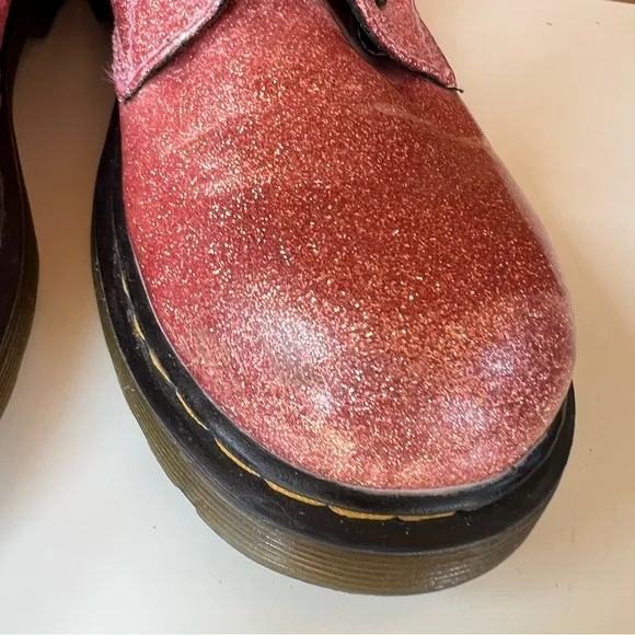 Dr. Martens Girls Delaney 1460 Pink Glitter Lace‎ Up Combat Boots Size 3 Youth