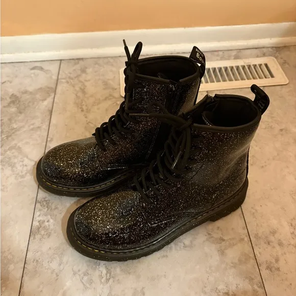 Dr. Martens Youth 1460 Glitter Lace Up Boots in Black Cosmic Glitter