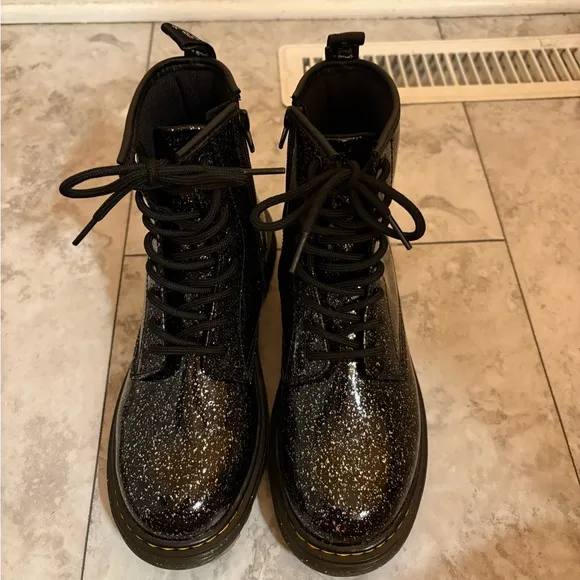 Dr. Martens Youth 1460 Glitter Lace Up Boots in Black Cosmic Glitter