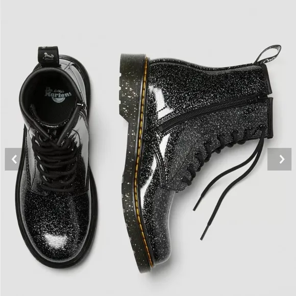 Dr. Martens Youth 1460 Glitter Lace Up Boots in Black Cosmic Glitter
