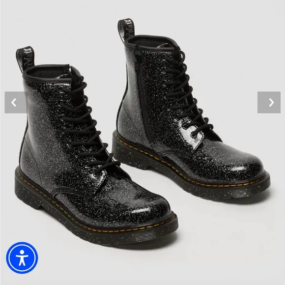 Dr. Martens Youth 1460 Glitter Lace Up Boots in Black Cosmic Glitter