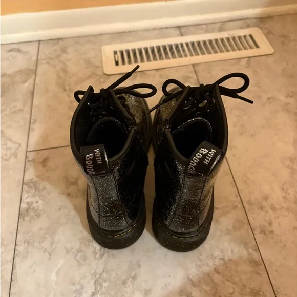 Dr. Martens Youth 1460 Glitter Lace Up Boots in Black Cosmic Glitter