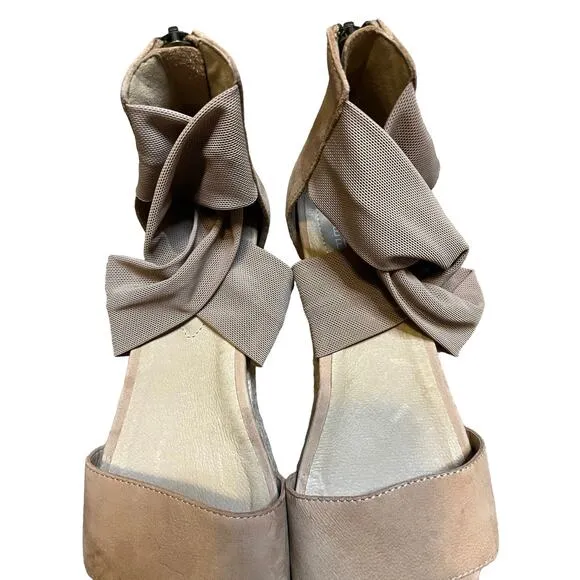 Eileen Fisher platform sandals, tan nubuck leather, espadrille 7.5