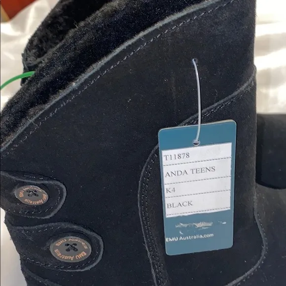EMU Australia Anda Teens Black Boots Sz 4 girl