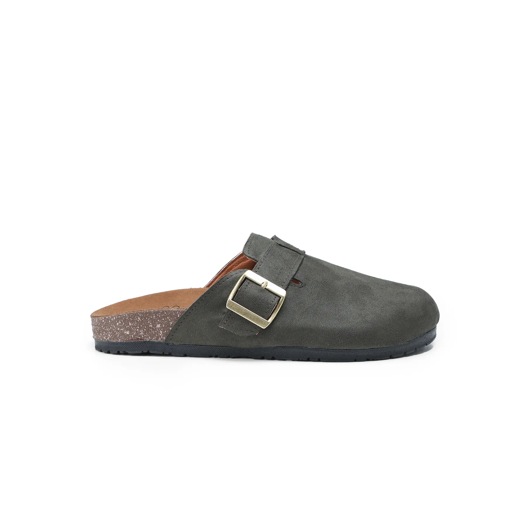 Faux Suede Leather Clogs With Buckle Strap