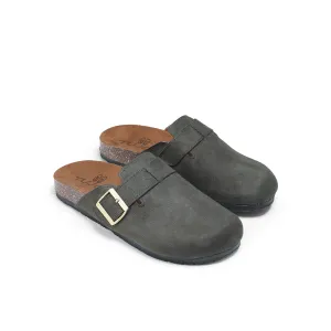 Faux Suede Leather Clogs With Buckle Strap
