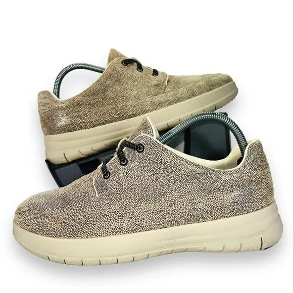 FitFlop Sporty Pop Lace-up Sneakers Beige Snake Animal Print A81-347 Women's 9