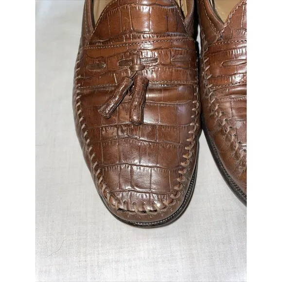 Florsheim Men’s Dressy Loafers Sz 9.5 M Brown Leather Faux Gator Business Formal