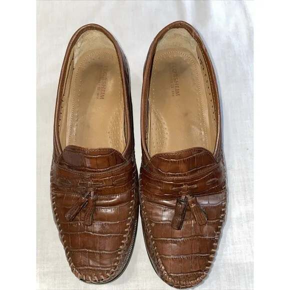Florsheim Men’s Dressy Loafers Sz 9.5 M Brown Leather Faux Gator Business Formal