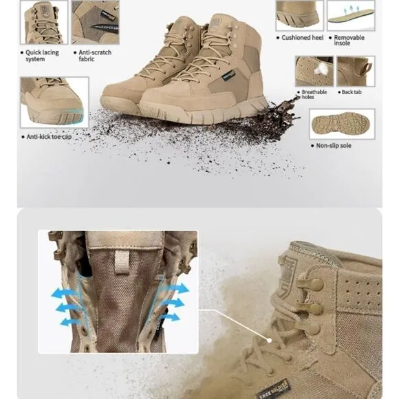 FREE SOLDIER Waterproof Hiking Work Boots Men's Tactical Boots 6 Inches Military