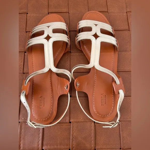 Furla Carmen Vittello Sandals Color Oro Women’s Size 36.5 (US 6) Italy
