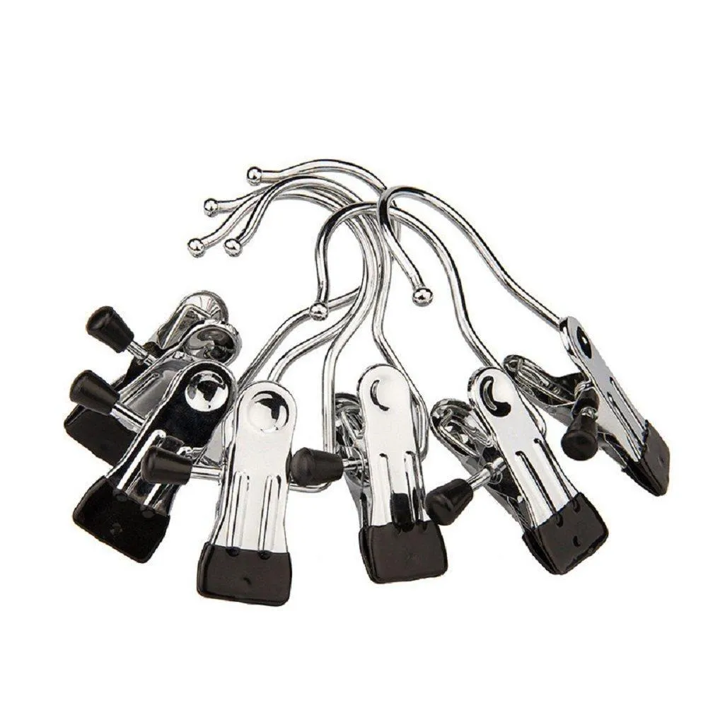 glasstore 6Pcs Stainless Steel Heavy Duty Drying Racks Portable Hanger Clips Laundry Hooks Hanging Clothes Pins Single Clip Scarf Closet Organizer Hanger for Travel and Home