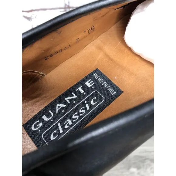 Guante Classic Black Leather Slip On Chile Loafers Dress Shoes Men Sz 9.5M US/43