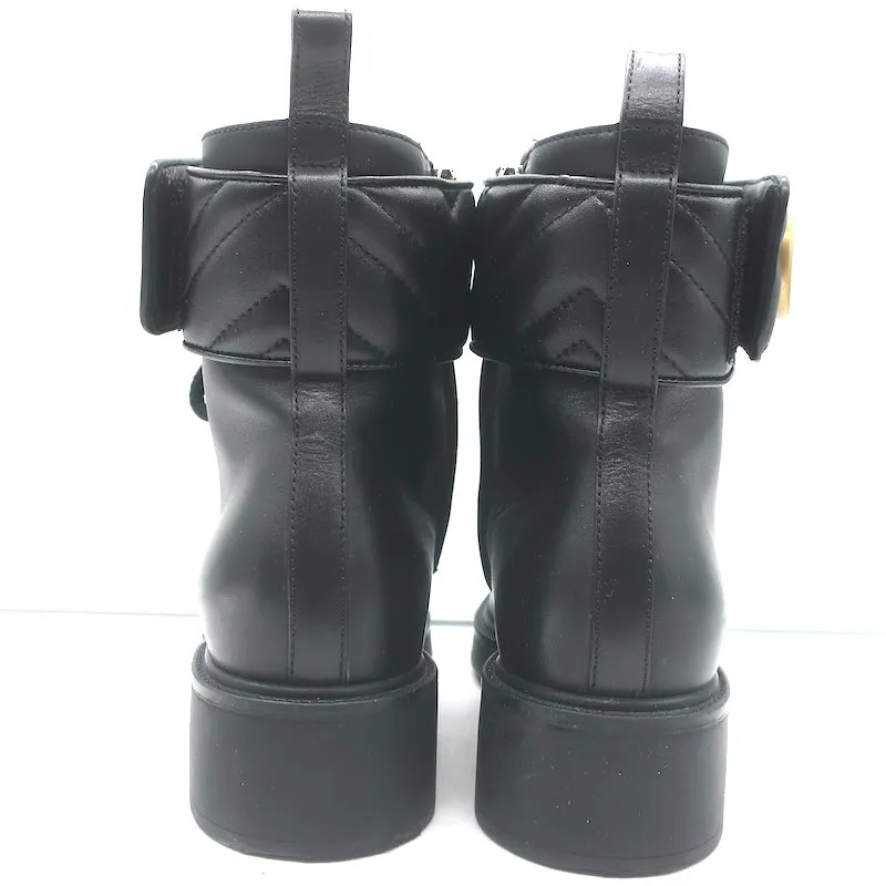 Gucci GG Marmont Combat Boots Black Leather Size 36 Lace-Up Ankle Boots