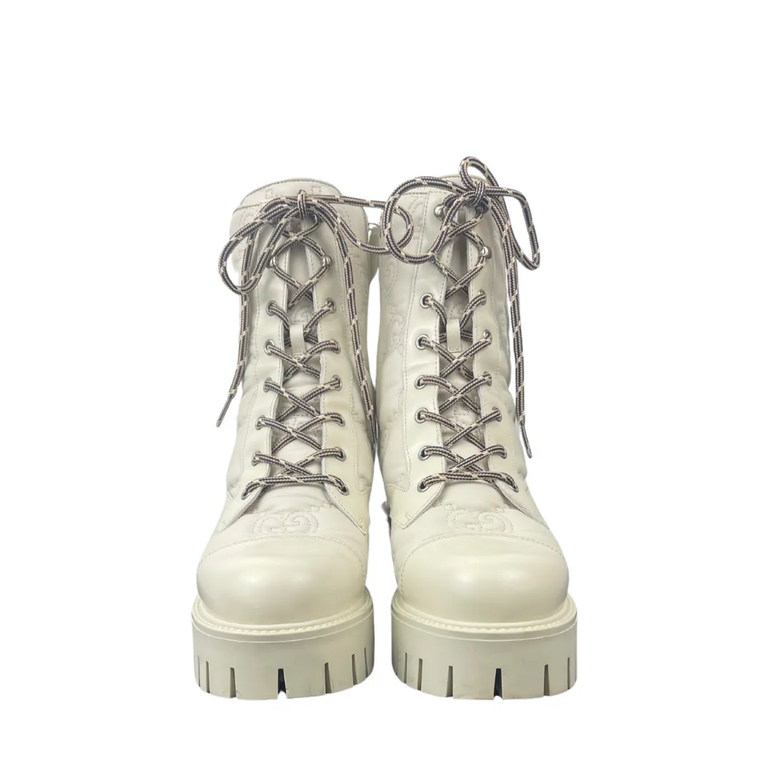 Gucci GG Matelasse Lace Up 60mm Combat Boots - Size 40