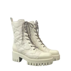Gucci GG Matelasse Lace Up 60mm Combat Boots - Size 40