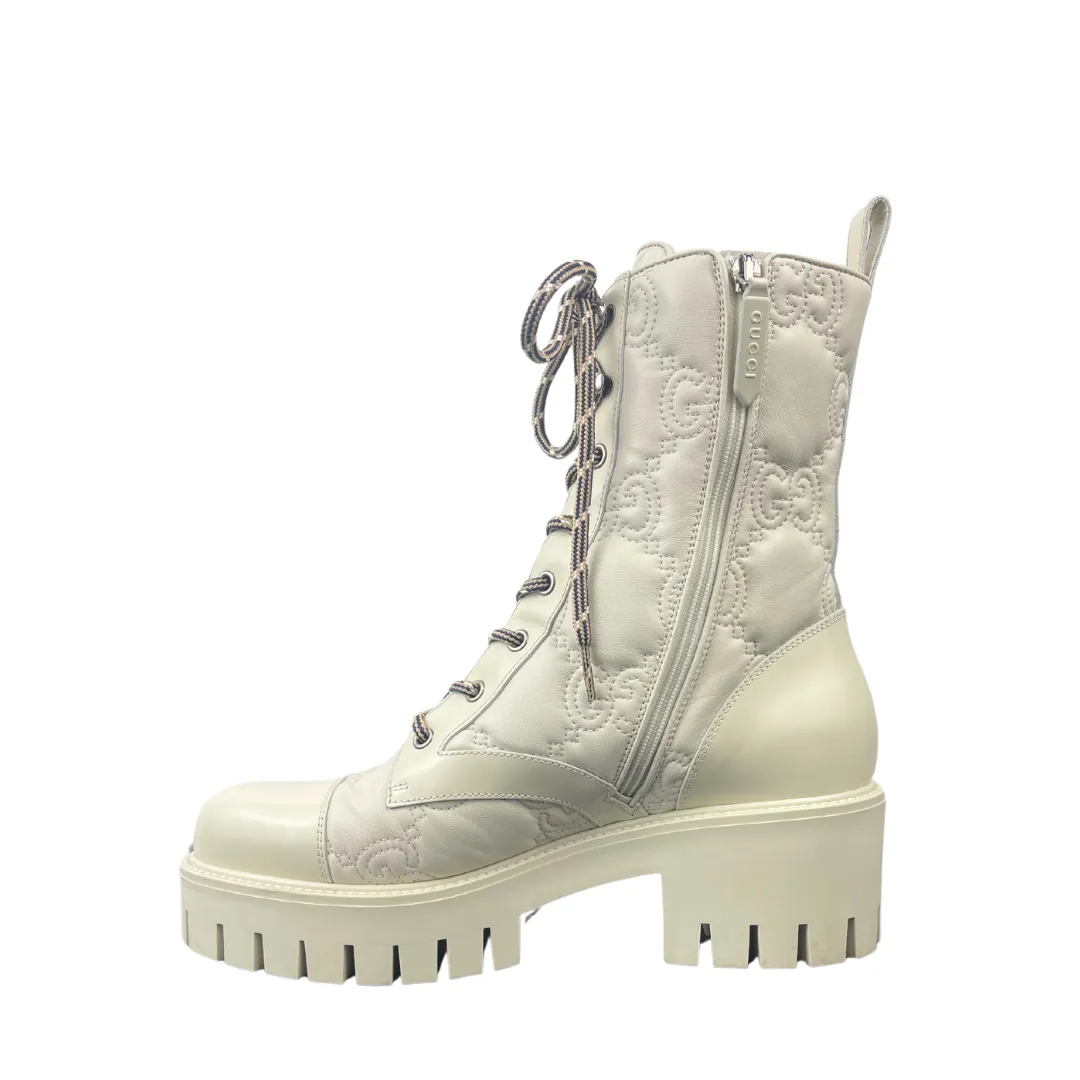 Gucci GG Matelasse Lace Up 60mm Combat Boots - Size 40