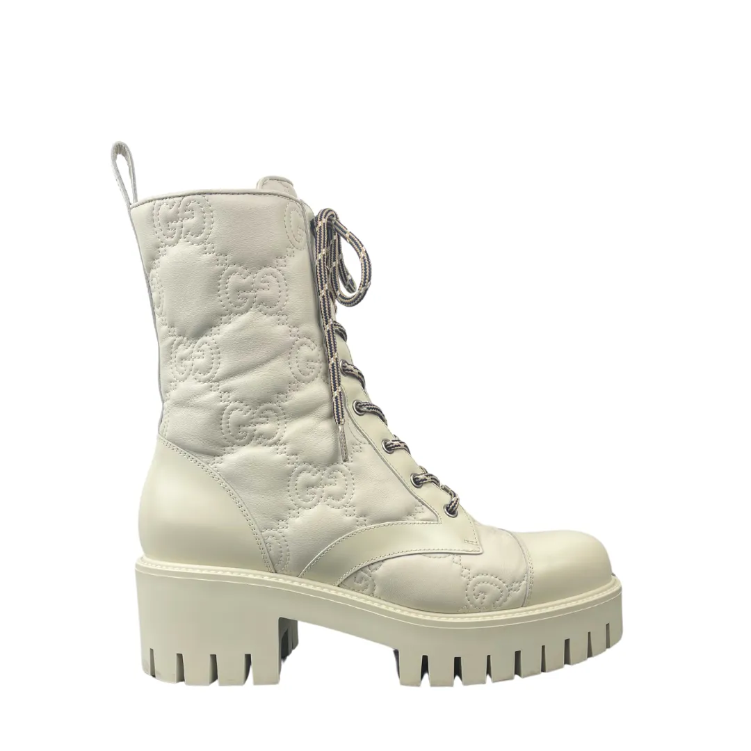 Gucci GG Matelasse Lace Up 60mm Combat Boots - Size 40
