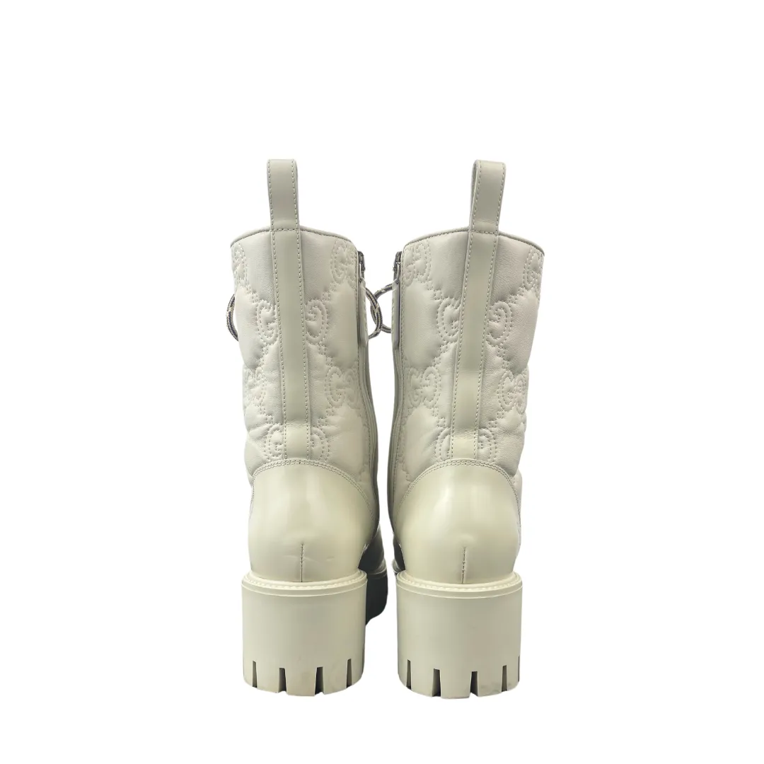 Gucci GG Matelasse Lace Up 60mm Combat Boots - Size 40