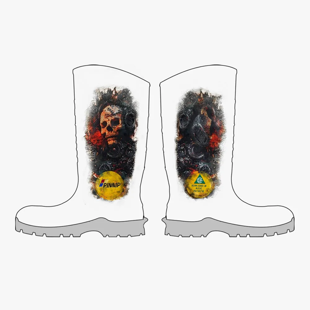 Hand-painted CSA Approved Safety Boots - Waterproof PU Steel Toe Rubber Boots ASTM F2413-18 Acid & Oil Resistant-Brown