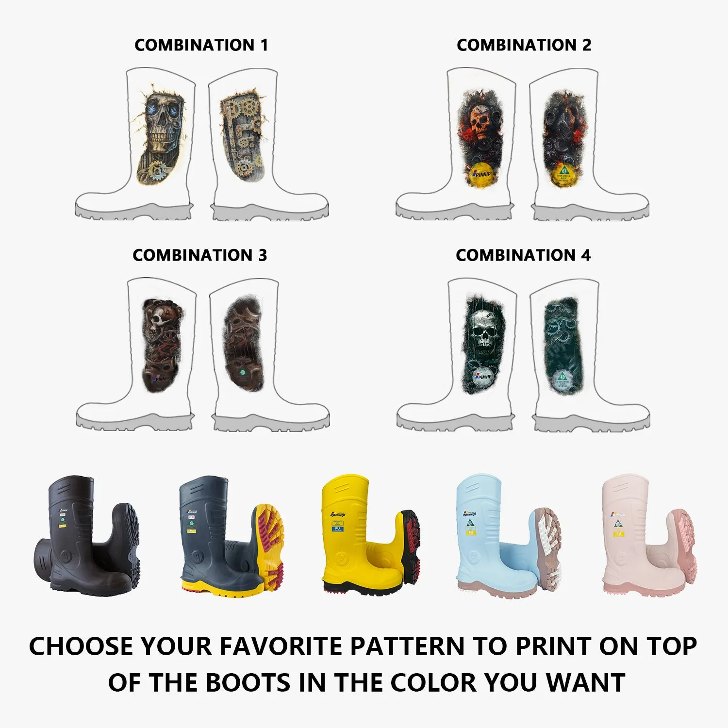 Hand-painted CSA Approved Safety Boots - Waterproof PU Steel Toe Rubber Boots ASTM F2413-18 Acid & Oil Resistant-Yellow
