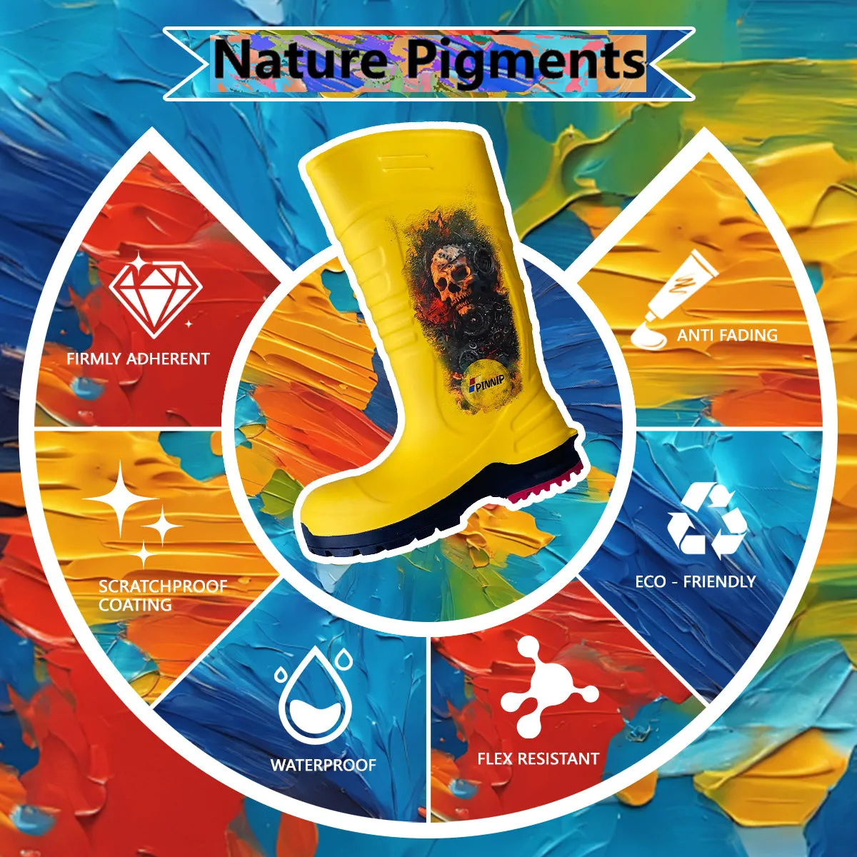 Hand-painted CSA Approved Safety Boots - Waterproof PU Steel Toe Rubber Boots ASTM F2413-18 Acid & Oil Resistant-Yellow