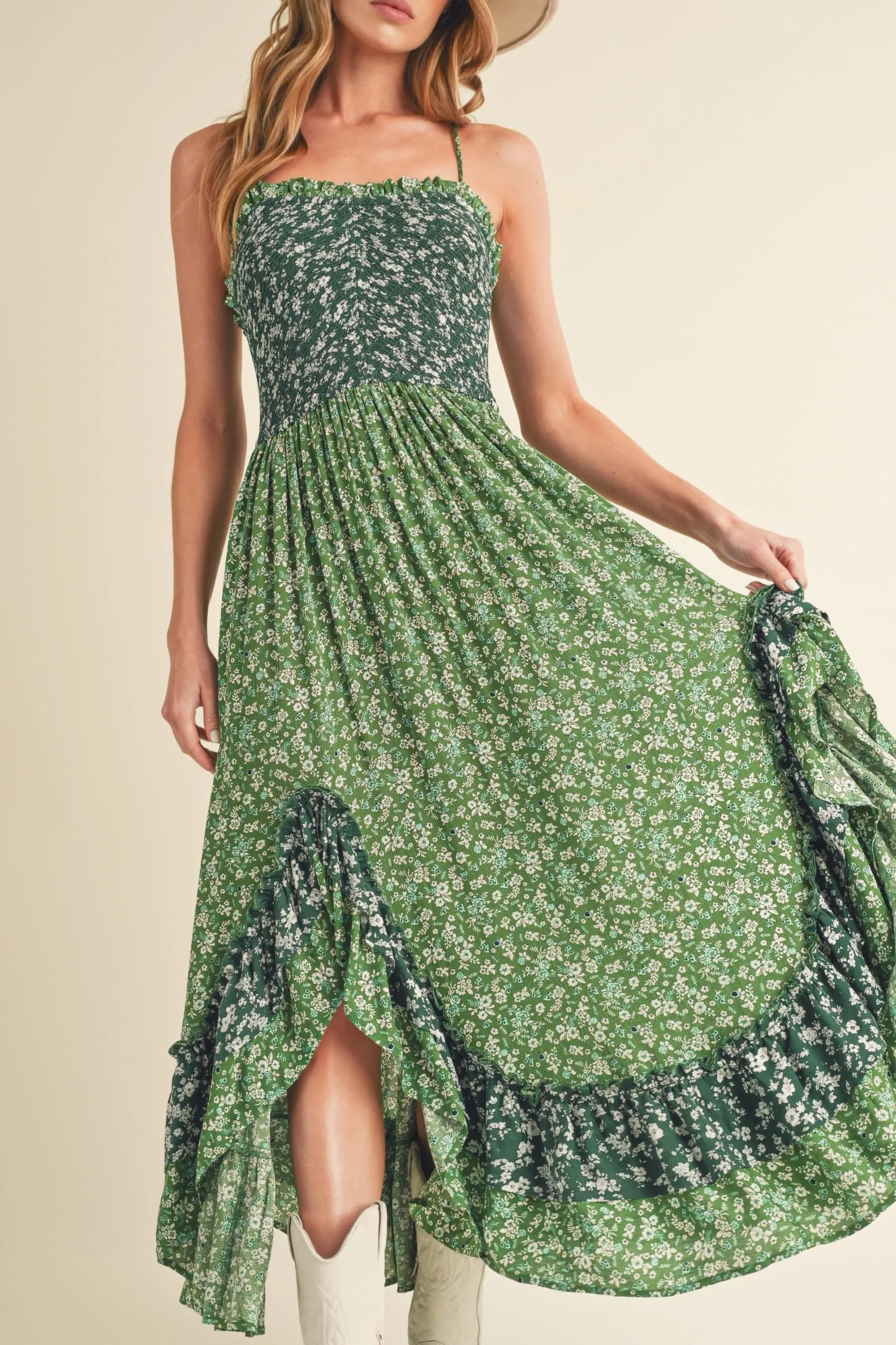 Hazel Blues® |  Aemi   Co Ditsy Floral Ruffled Hem Maxi Cami Dress