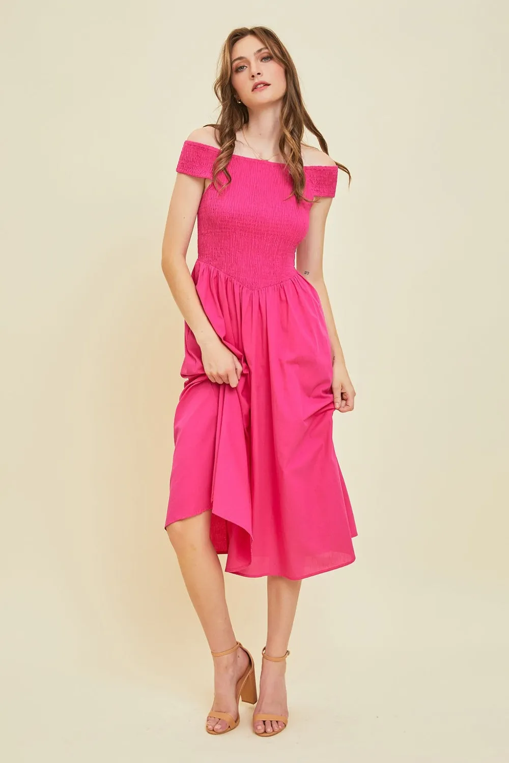Hazel Blues® |  HEYSON Off-Shoulder Smocked Midi Dress