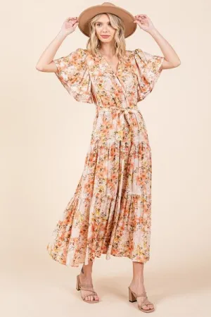 Hazel Blues® |  Mittoshop Floral Tie Waist Flutter Sleeve Tiered Dress