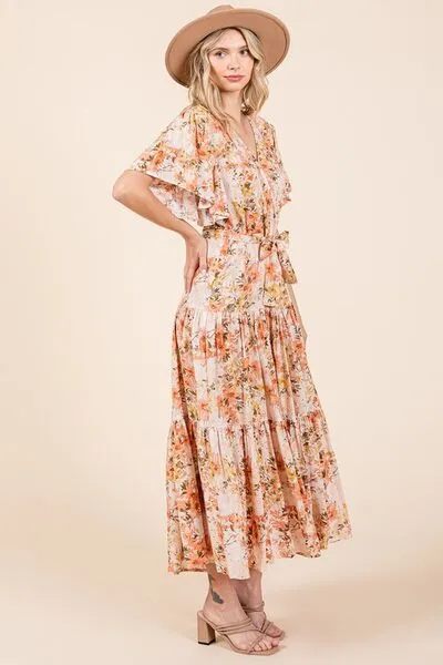 Hazel Blues® |  Mittoshop Floral Tie Waist Flutter Sleeve Tiered Dress