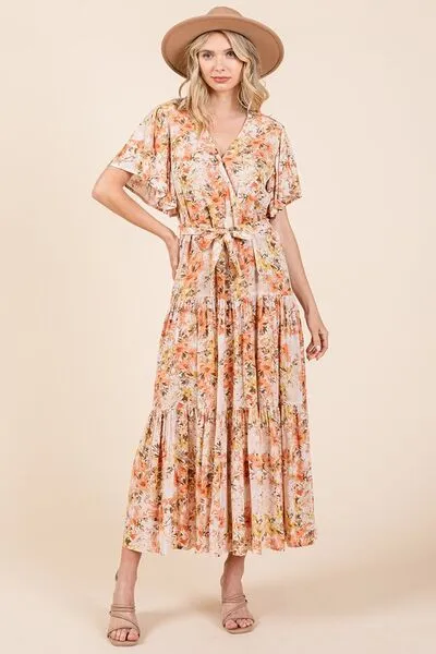 Hazel Blues® |  Mittoshop Floral Tie Waist Flutter Sleeve Tiered Dress