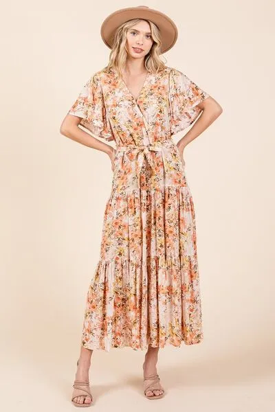 Hazel Blues® |  Mittoshop Floral Tie Waist Flutter Sleeve Tiered Dress