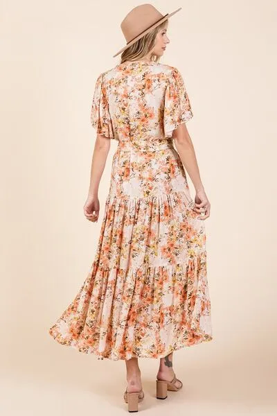 Hazel Blues® |  Mittoshop Floral Tie Waist Flutter Sleeve Tiered Dress