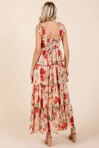 Hazel Blues® |  Mittoshop Layered Floral Sweetheart Neck Maxi Dress