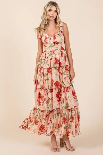 Hazel Blues® |  Mittoshop Layered Floral Sweetheart Neck Maxi Dress