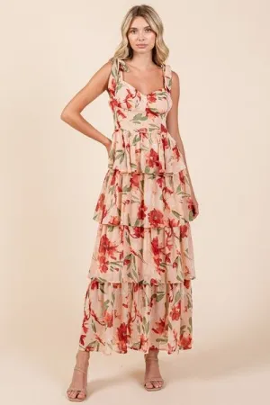 Hazel Blues® |  Mittoshop Layered Floral Sweetheart Neck Maxi Dress