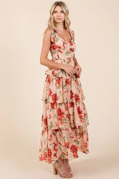 Hazel Blues® |  Mittoshop Layered Floral Sweetheart Neck Maxi Dress