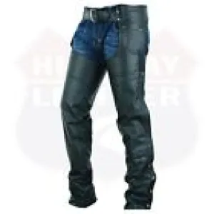 HL12800TALL - Tall Black Plain leather chap - Longer length - 4 inch extra long.