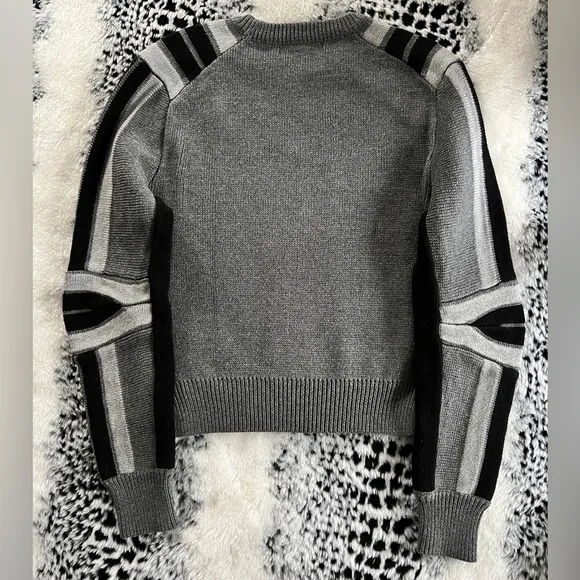 HP REBECCA MINKOFF JANICA SWEATER NWOT XS Metallic Silver Gray w/ Black
