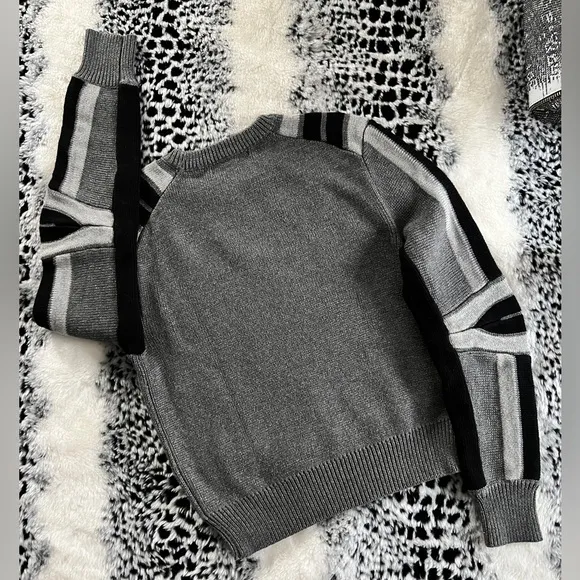 HP REBECCA MINKOFF JANICA SWEATER NWOT XS Metallic Silver Gray w/ Black