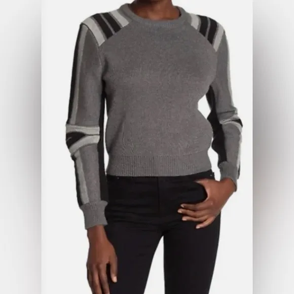 HP REBECCA MINKOFF JANICA SWEATER NWOT XS Metallic Silver Gray w/ Black