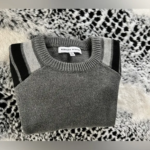 HP REBECCA MINKOFF JANICA SWEATER NWOT XS Metallic Silver Gray w/ Black