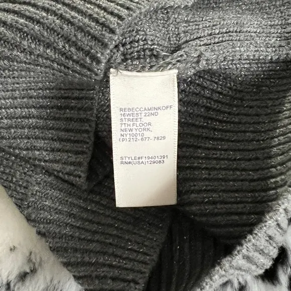HP REBECCA MINKOFF JANICA SWEATER NWOT XS Metallic Silver Gray w/ Black