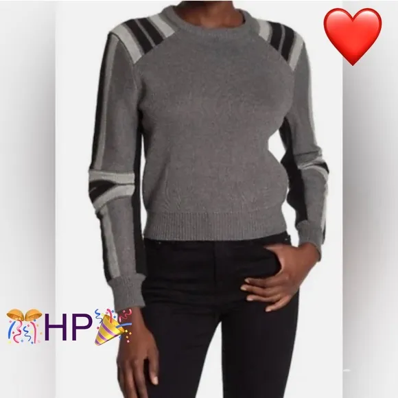 HP REBECCA MINKOFF JANICA SWEATER NWOT XS Metallic Silver Gray w/ Black
