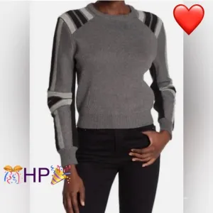 HP REBECCA MINKOFF JANICA SWEATER NWOT XS Metallic Silver Gray w/ Black
