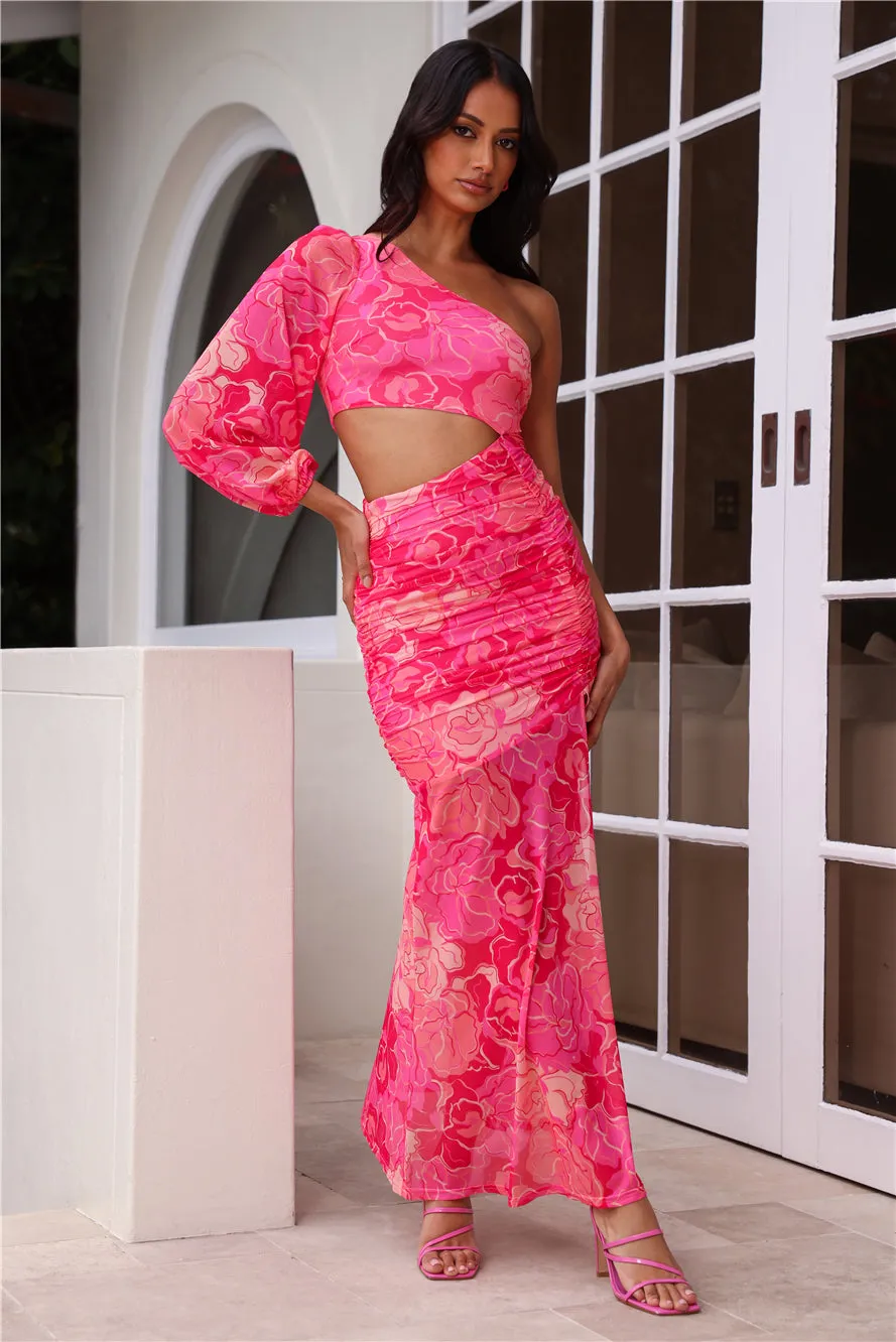 Island Wedding One Shoulder Maxi Dress Pink