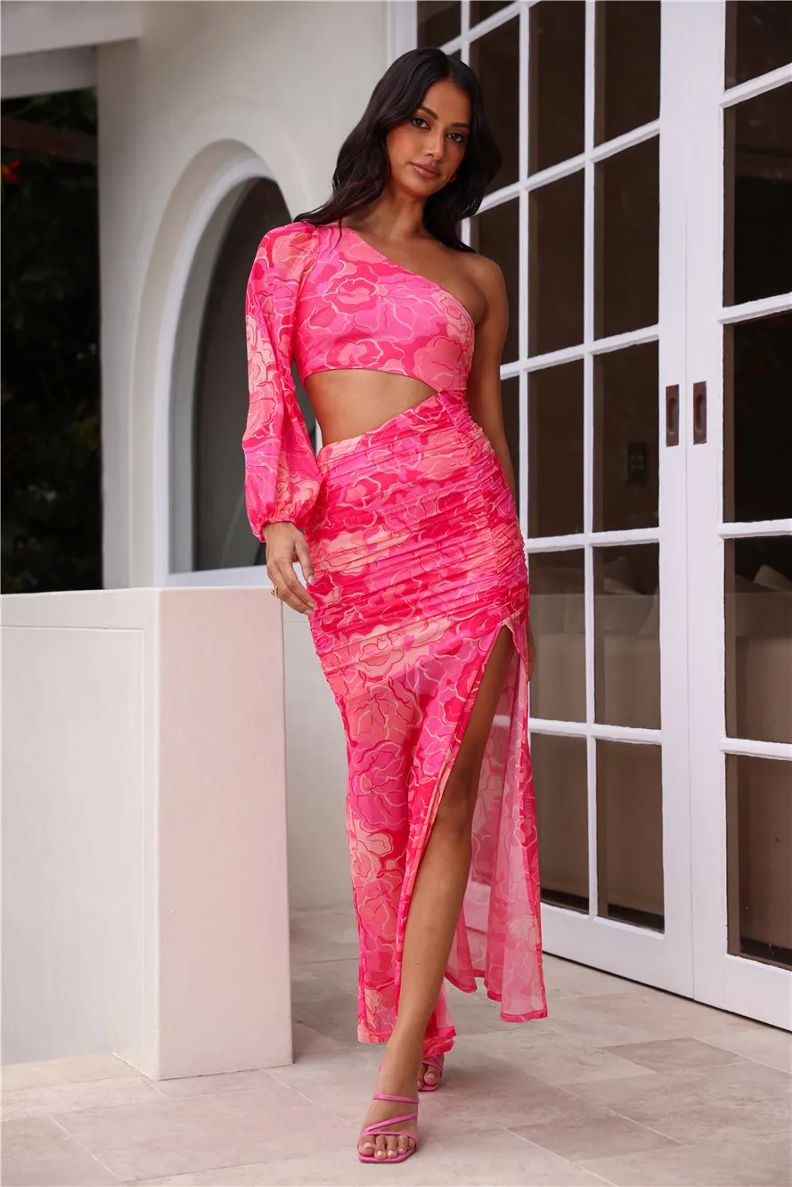 Island Wedding One Shoulder Maxi Dress Pink