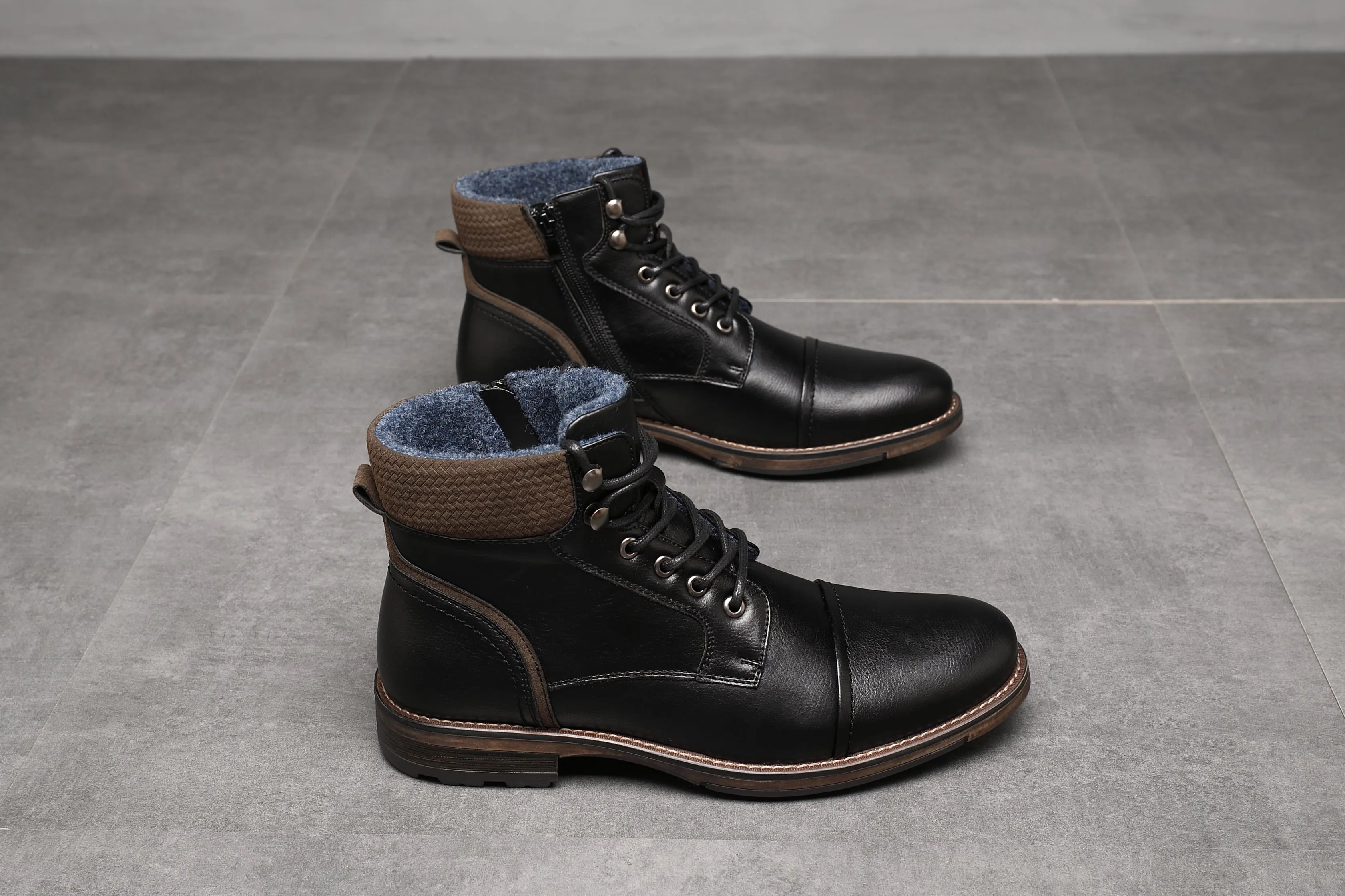 IVACHY Mens Boots combat style insulated- cap toe A2302  BLACK